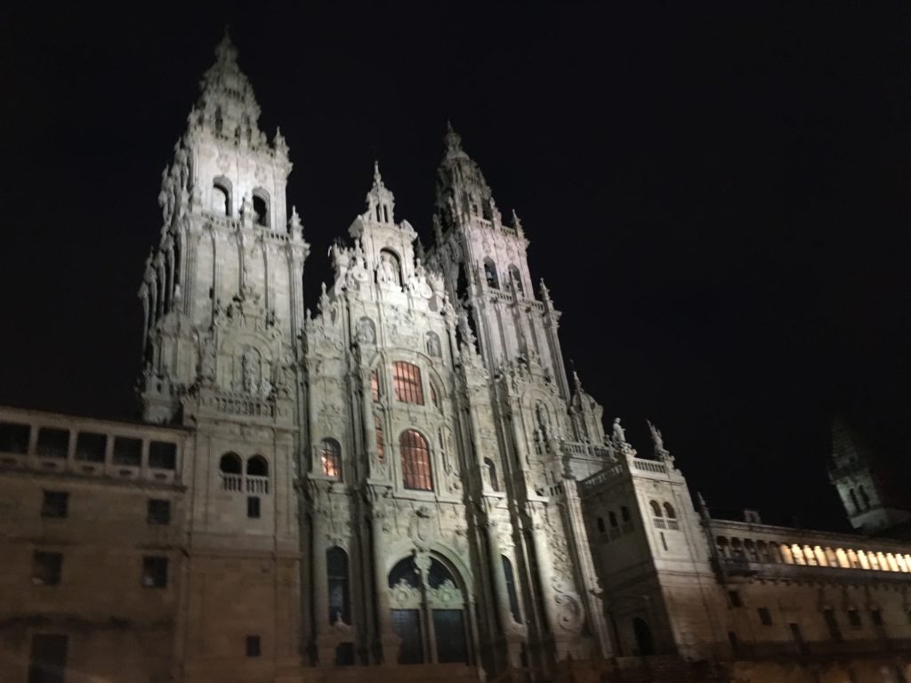 The catedral de santiago de compostela at night is truly a sight to be seen