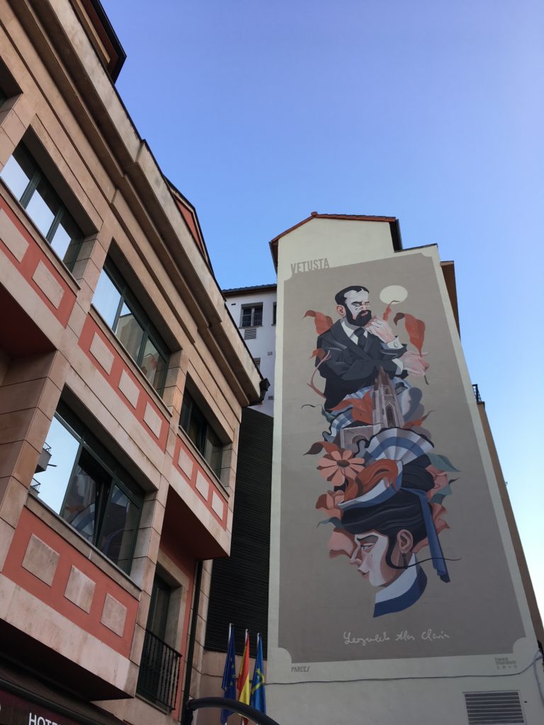 a  beautiful mural that adorns the walls of a building in Oviedo, Spain.