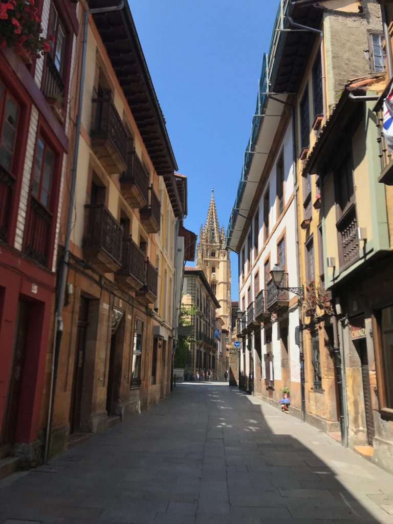 The Historic District of Oviedo spain is stunning with narrow cobblestone streets, and dramatic cathedrals. 