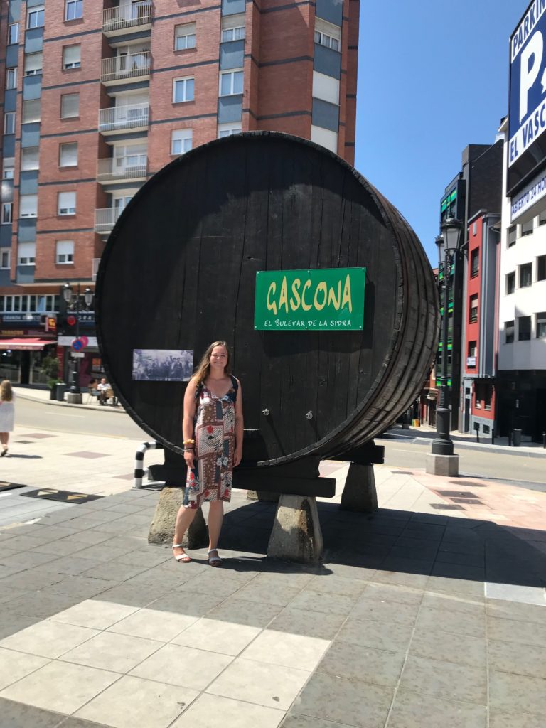 A giant Sidra barrel in Oviedo, Spain.