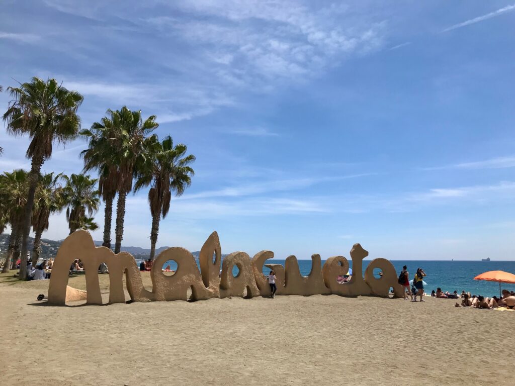 The Malagueta sign looks as if it is constructed from the sand it sits in. An Iconic location to spend part of your 2 days in Málaga.