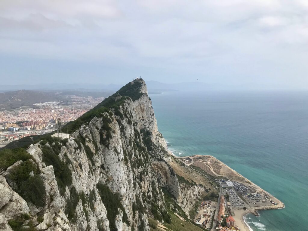 The Pillar of Hercules also known as the Rock of Gibraltar towers over the straights. It is a stunning view. 