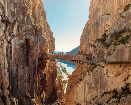 A stock photo of the Caminito del Rey taken from Canva edu. An iconic photo of the narrow walking bridge between two steep cliffs. be sure to take the adventure if you have more than 2 days in Málaga. 
